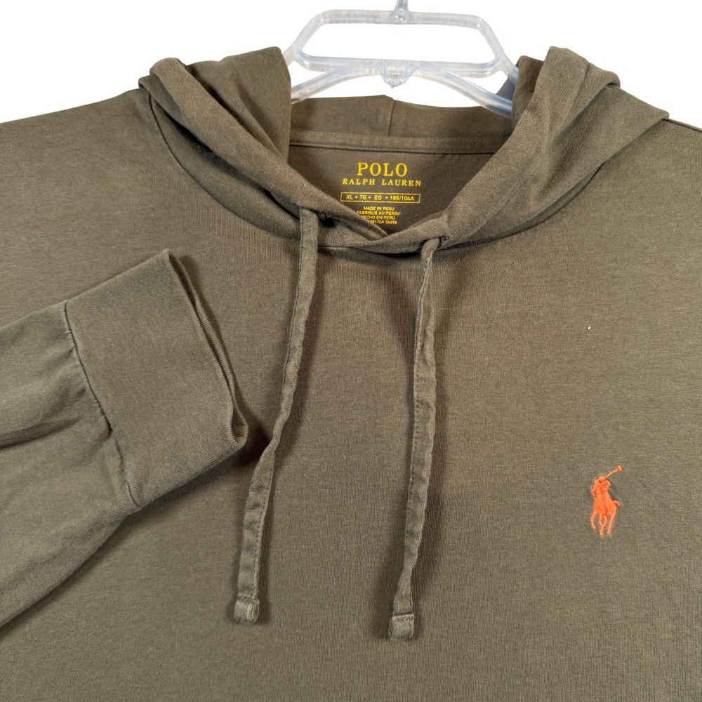 Polo Ralph Lauren Hooded T-Shirt Men XL Olive Green Long Sleeve Pony Logo